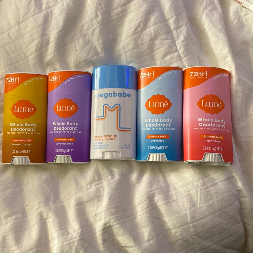 Lume whole body deodorant bundle of five. Smooth solid. And fire rescue anti-